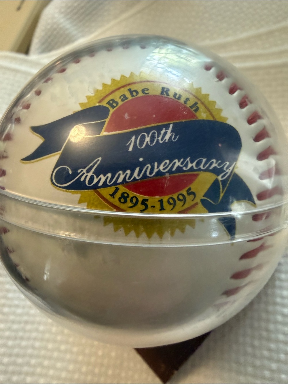 Babe Rooth Commemorative White Red-Trim Baseball Display - Picture 2 of 3